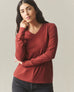 Women's Premium Slub Long Sleeve V-Neck Tee - Russet Brown